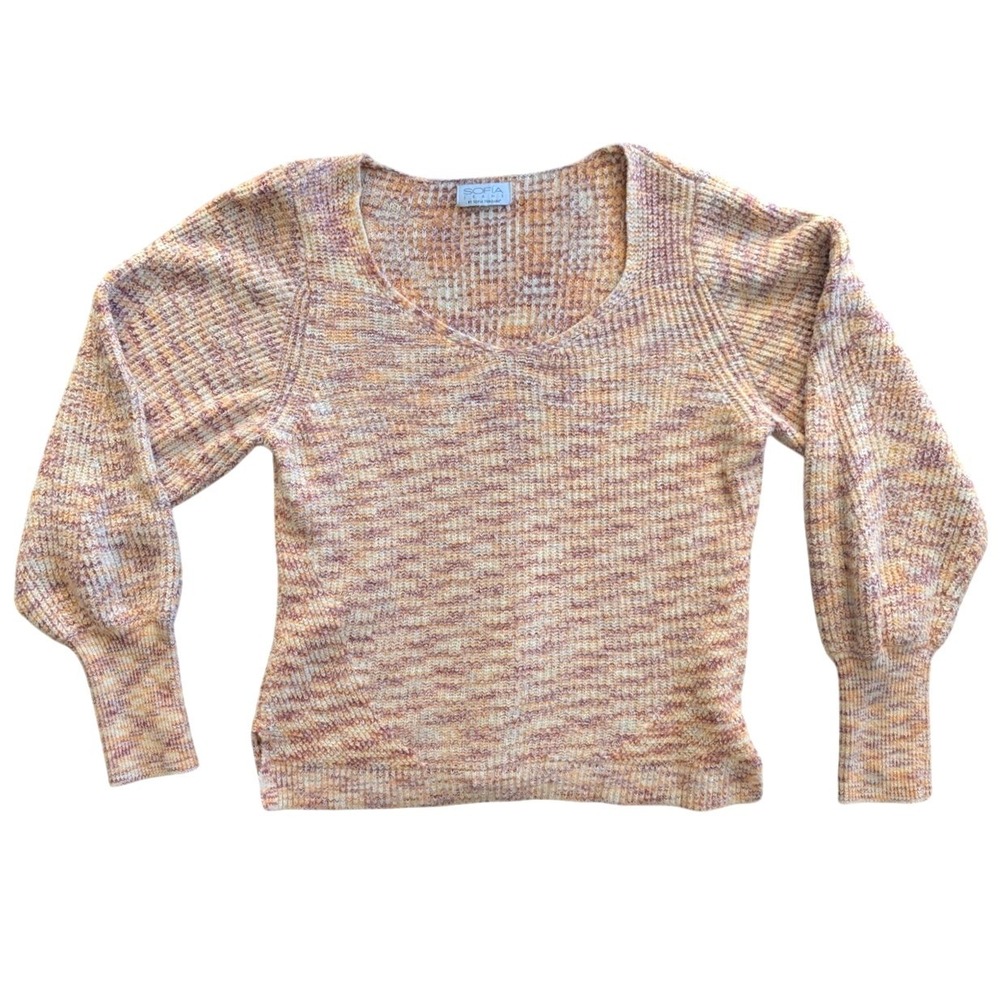 Sofia Jeans‎ By Sofia Vergara Marled Knit Sweater Puff Sleeve Crew Neck Size L